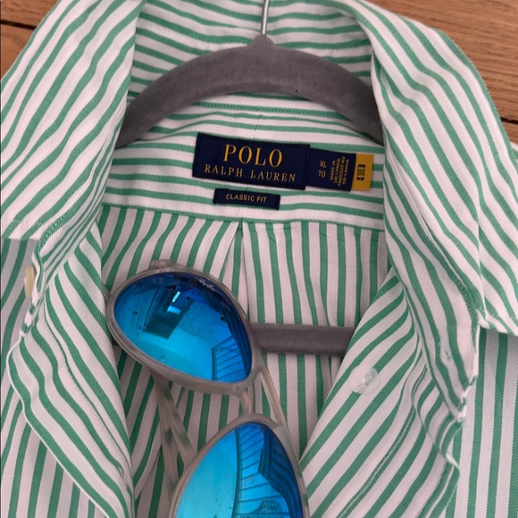 Ralph Lauren Green and White Striped Polo Shirt - Picture 6 of 8